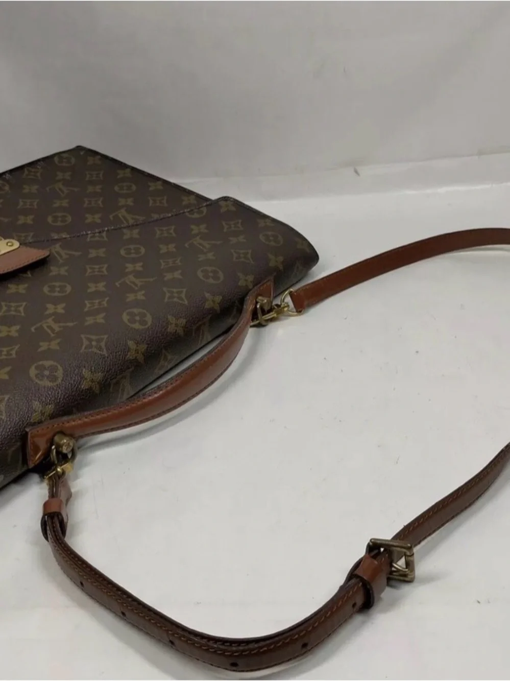 Louis Vuitton Monogram Canvas Briefcase in Brown and Tan with Gold Hardware